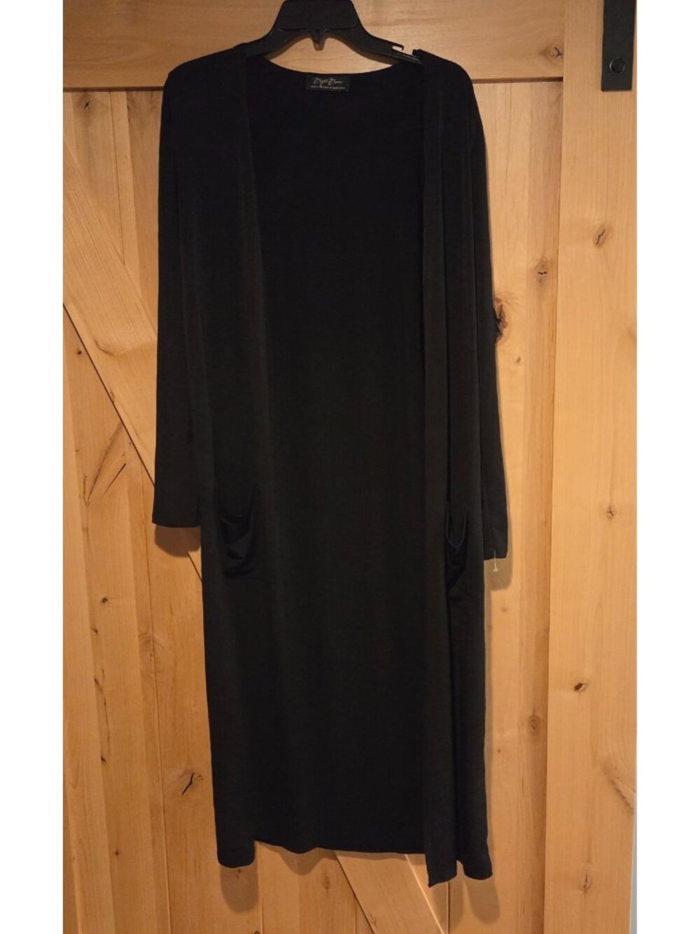 Brigitte Brianna Sz M Black Long Cardigan Duster Pockets Open Front Sexy Modest